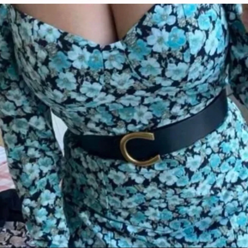 Black vegan leather gold buckle high waisted belt - Picture 2 of 7